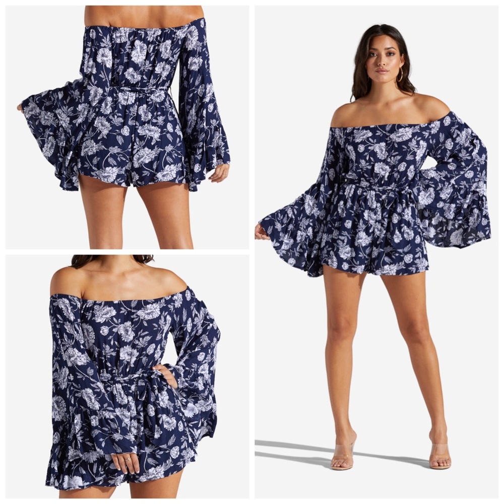•Romper in Bloom• Off the Shoulder Floral Romper - Picture 2 of 7